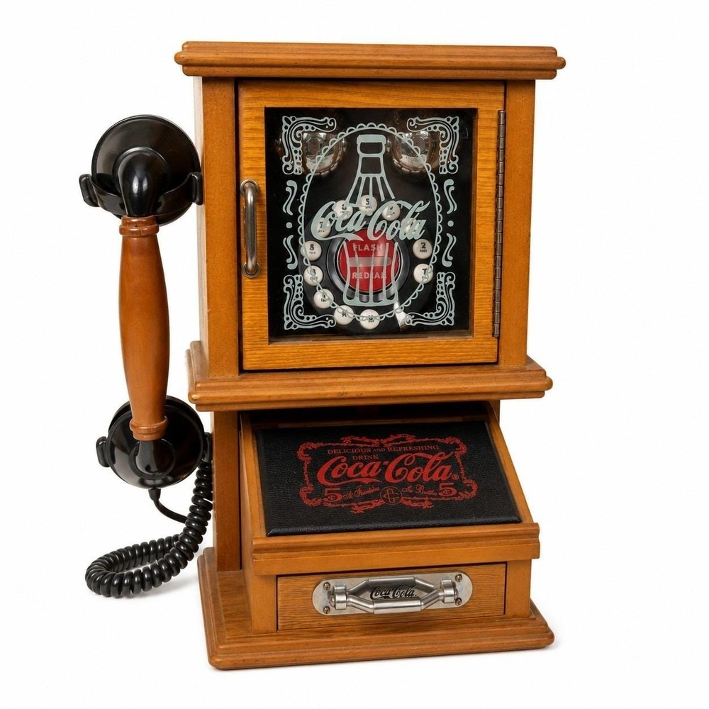 Coca-Cola‎ Nostalgic Wall Phone Real Wood Frosted Glass Hanging Retro